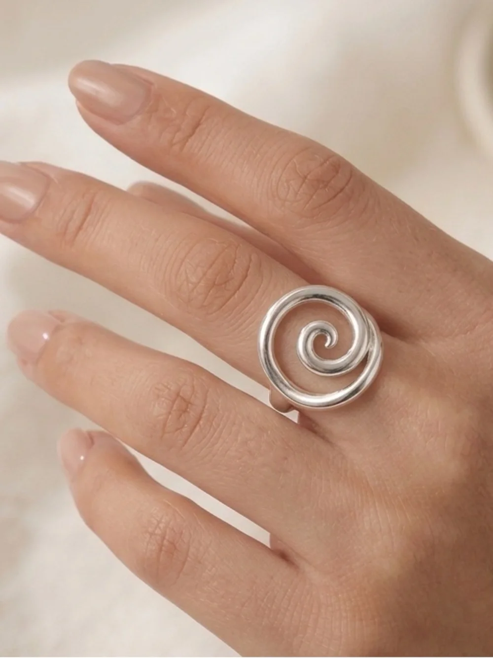 925 Sterling Silver Adjustable Spiral Swirl Ring Minimalist Statement Jewelry - Picture 3 of 4